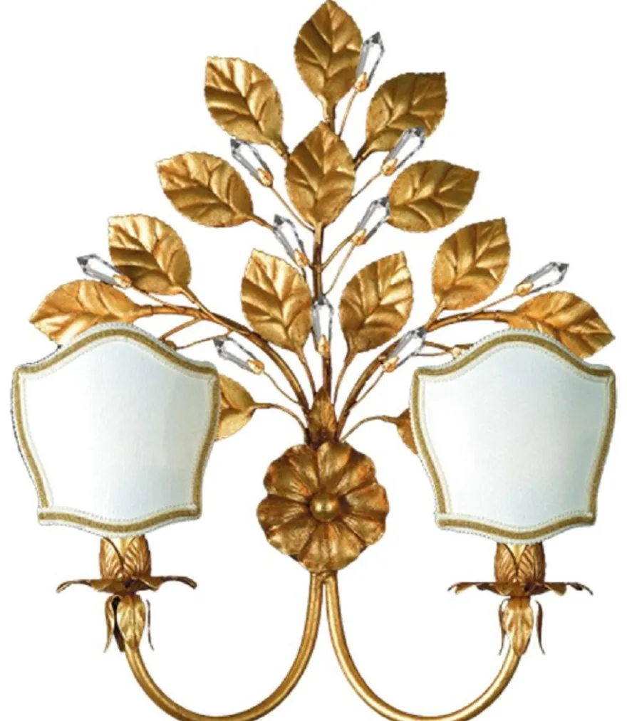 Casa Padrino Luxus Barock Kristall Doppel Wandleuchte Antik Gold / Weiß-Gold 39 x 16 x H. 50 cm - Elegante Metall Wandlampe mit edlem Swarovski Kristallglas - Barock Leuchten - Made in Italy