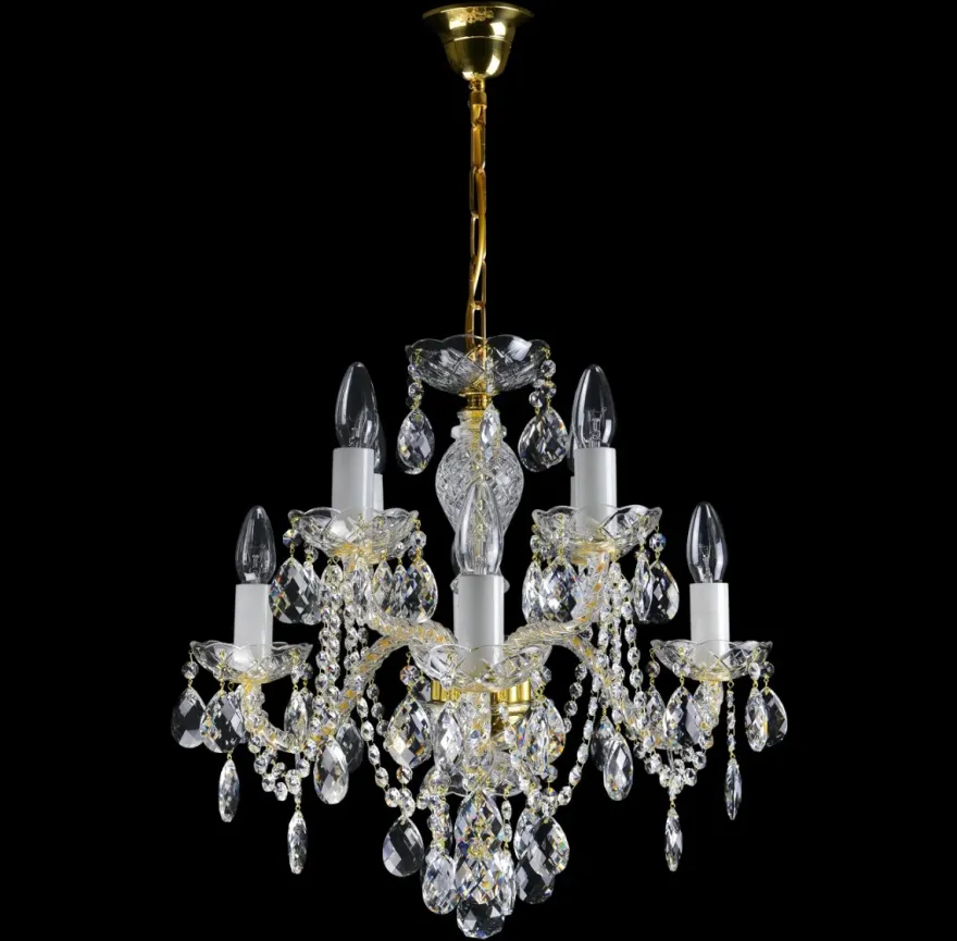 Casa Padrino Luxus Barock Kristall Kronleuchter Gold Ø 48 x H. 50 cm - Prunkvolle Messing Kronleuchter mit böhmischem Kristallglas - Barock Möbel - Edel & Prunkvoll