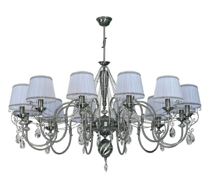Casa Padrino Luxus Barock Kristall Kronleuchter Silber / Schwarz / Weiß Ø 130 x H. 80 cm