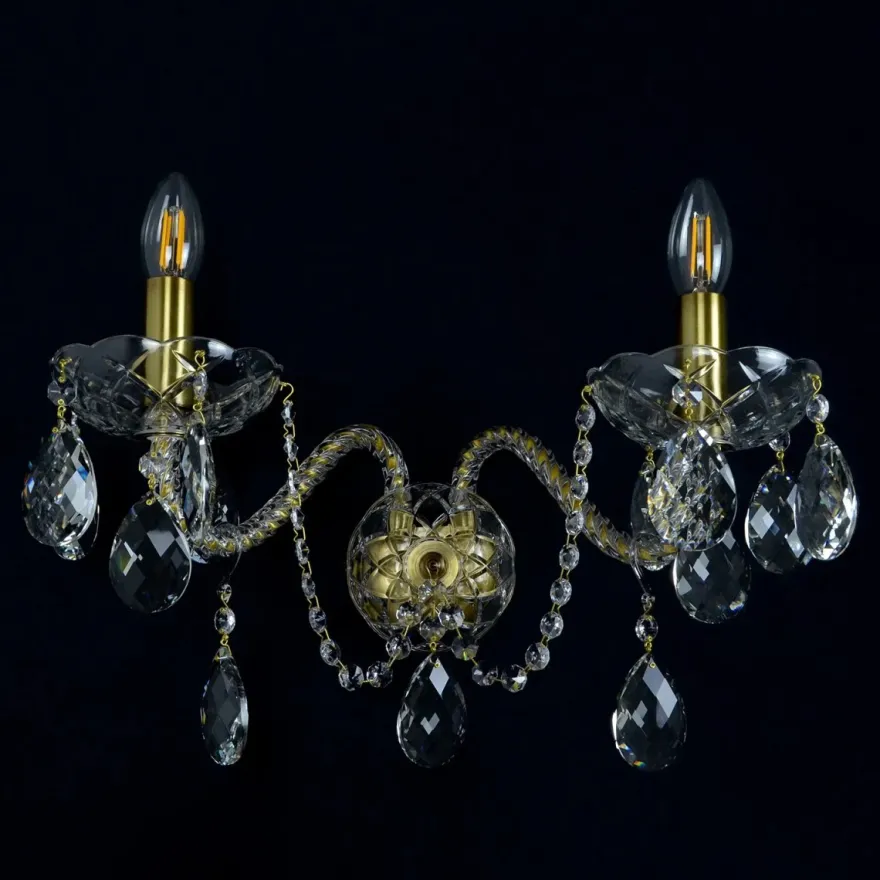 Casa Padrino Luxus Barock Kristall Wandleuchte Gold 40 x 20 x H. 24 cm - Prunkvolle Messing Wandleuchte mit böhmischem Kristallglas - Barock Möbel - Edel & Prunkvoll