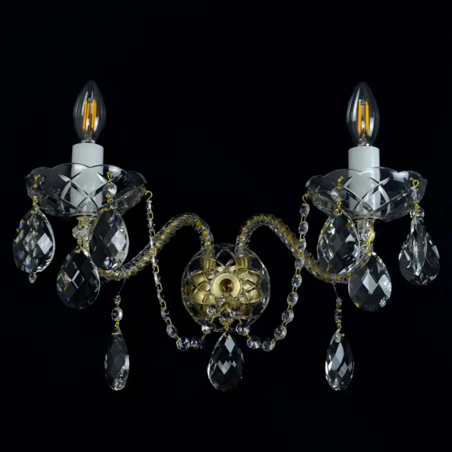 Casa Padrino Luxus Barock Kristall Wandleuchte Gold 40 x 20 x H. 24 cm - Prunkvolle Messing Wandleuchte mit böhmischem Kristallglas - Barock Möbel - Edel & Prunkvoll