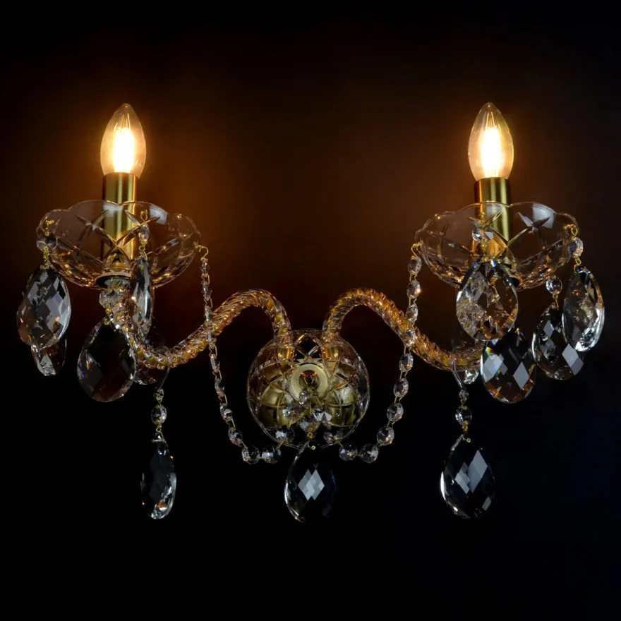Casa Padrino Luxus Barock Kristall Wandleuchte Gold 40 x 20 x H. 24 cm - Prunkvolle Messing Wandleuchte mit böhmischem Kristallglas - Barock Möbel - Edel & Prunkvoll