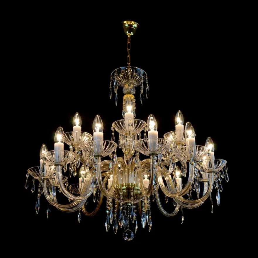 Casa Padrino Luxus Barock Kristall Kronleuchter Gold Ø 78 x H. 72 cm - Prunkvolle Messing Kronleuchter mit böhmischem Kristallglas - Barock Möbel - Edel & Prunkvoll