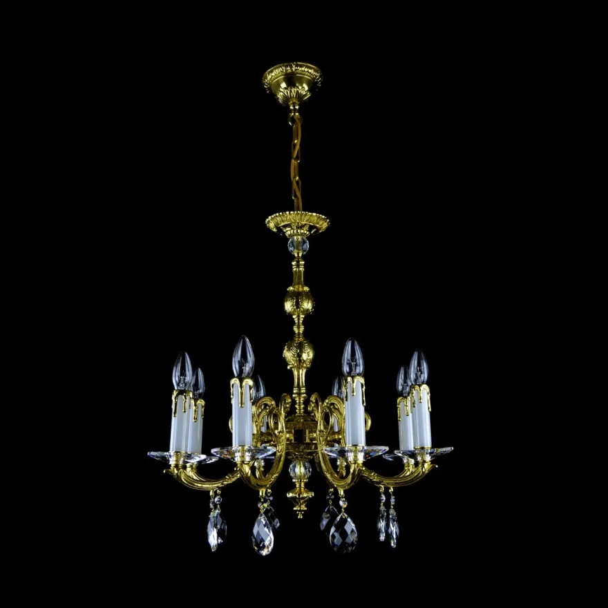 Casa Padrino Luxus Barock Kristall Kronleuchter Gold Ø 55 x H. 60 cm - Prunkvolle Messing Kronleuchter mit böhmischem Kristallglas - Barock Möbel - Edel & Prunkvoll