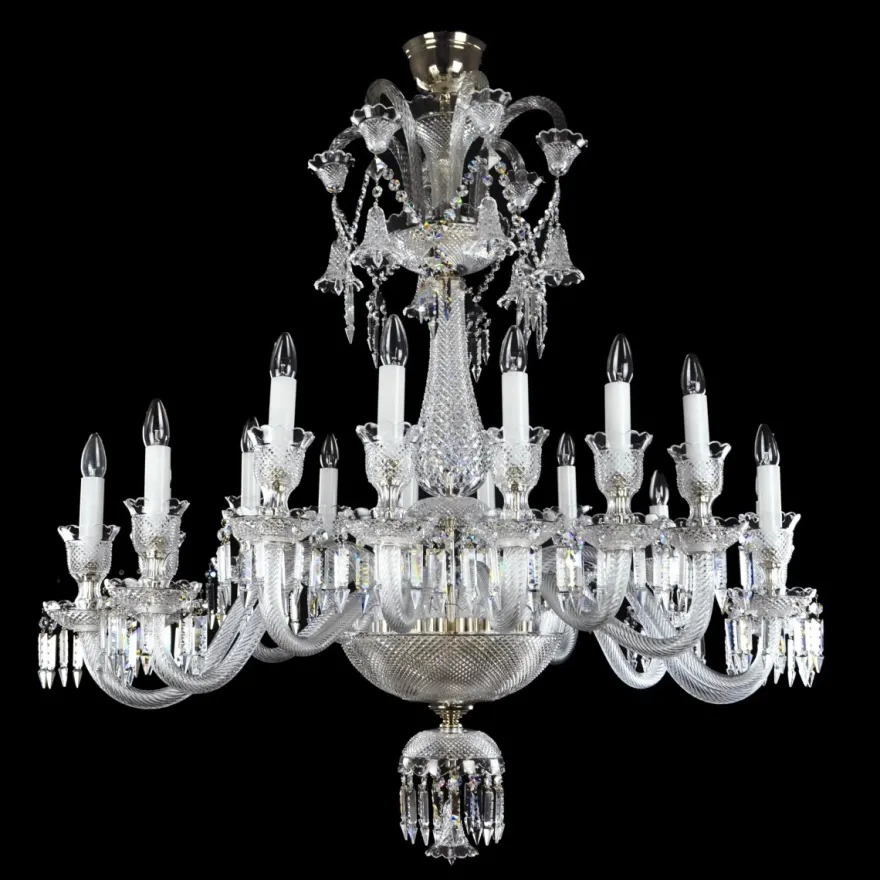 Casa Padrino Luxus Barock Kristall Kronleuchter Silber Ø 99 x H. 90 cm - Prunkvolle Messing Kronleuchter mit böhmischem Kristallglas - Barock Möbel - Edel & Prunkvoll
