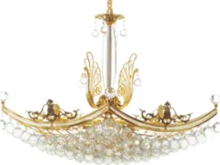 Casa Padrino Luxus Barock Kristall Kronleuchter Gold Ø 80 x H. 65 cm - Prunkvoller Messing Kronleuchter mit edlem Kristallglas - Edel & Prunkvoll