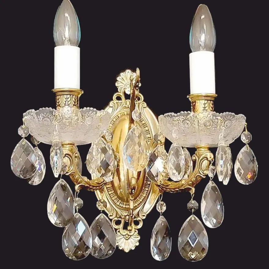 Casa Padrino Luxus Barock Kristallglas Doppel Wandleuchte Gold H. 28 cm