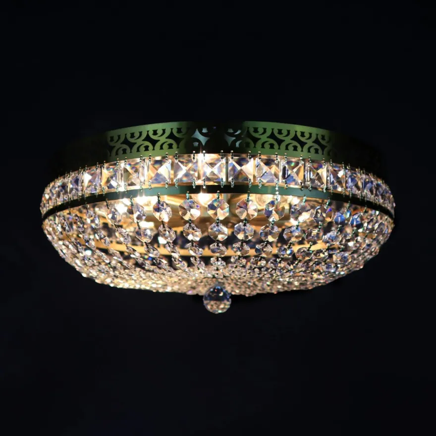 Casa Padrino Luxus Barock Kristall Kronleuchter Gold Ø 50 x H. 37 cm - Prunkvolle Messing Kronleuchter mit böhmischem Kristallglas - Barock Möbel - Edel & Prunkvoll