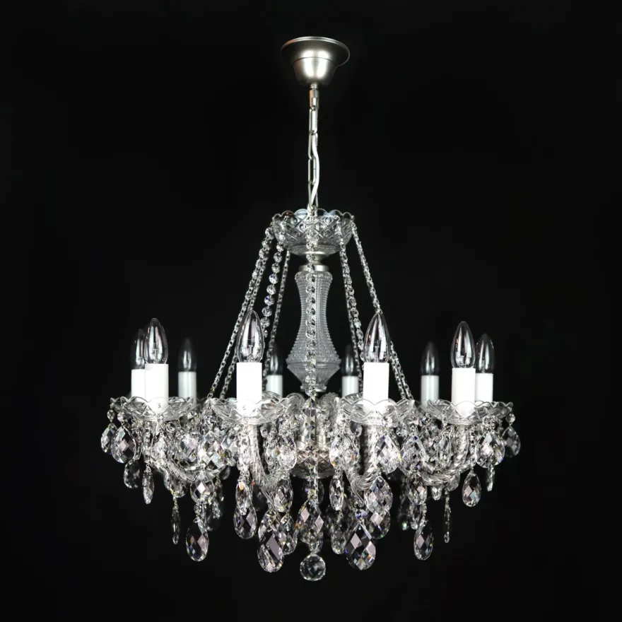 Casa Padrino Luxus Barock Kristall Kronleuchter Silber Ø 66 x H. 68 cm - Prunkvolle Messing Kronleuchter mit böhmischem Kristallglas - Barock Möbel - Edel & Prunkvoll