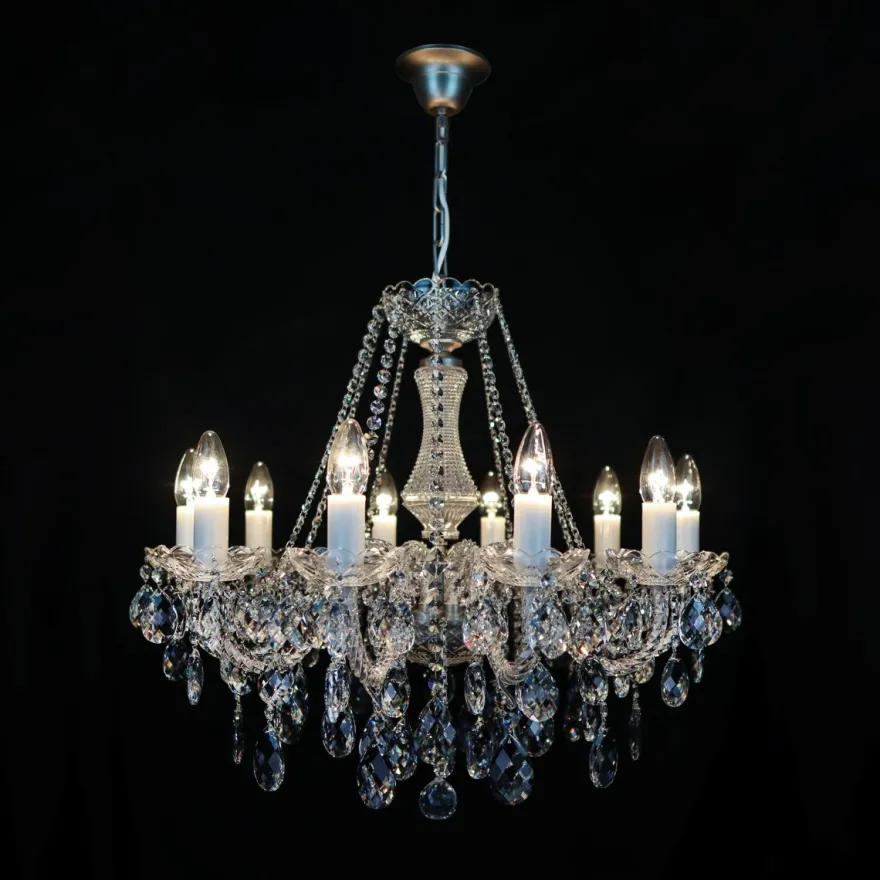 Casa Padrino Luxus Barock Kristall Kronleuchter Silber Ø 66 x H. 68 cm - Prunkvolle Messing Kronleuchter mit böhmischem Kristallglas - Barock Möbel - Edel & Prunkvoll