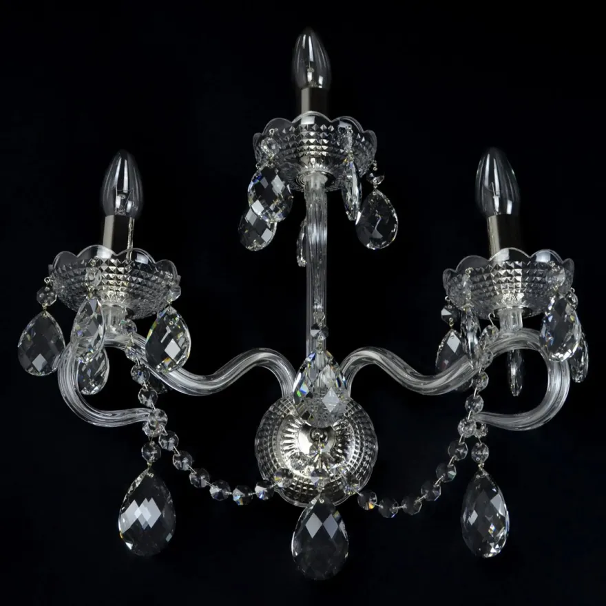 Casa Padrino Luxus Barock Kristall Wandleuchte Silber 38 x 18 x H. 36 cm - Prunkvolle Messing Wandleuchte mit böhmischem Kristallglas - Barock Möbel - Edel & Prunkvoll