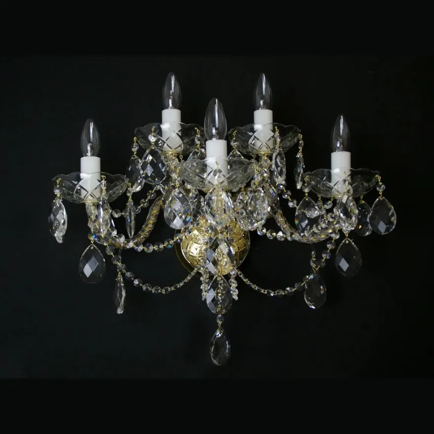 Casa Padrino Luxus Barock Kristall Wandleuchte Gold 53 x 28 x H. 41 cm - Prunkvolle Messing Wandleuchte mit böhmischem Kristallglas - Barock Möbel - Edel & Prunkvoll