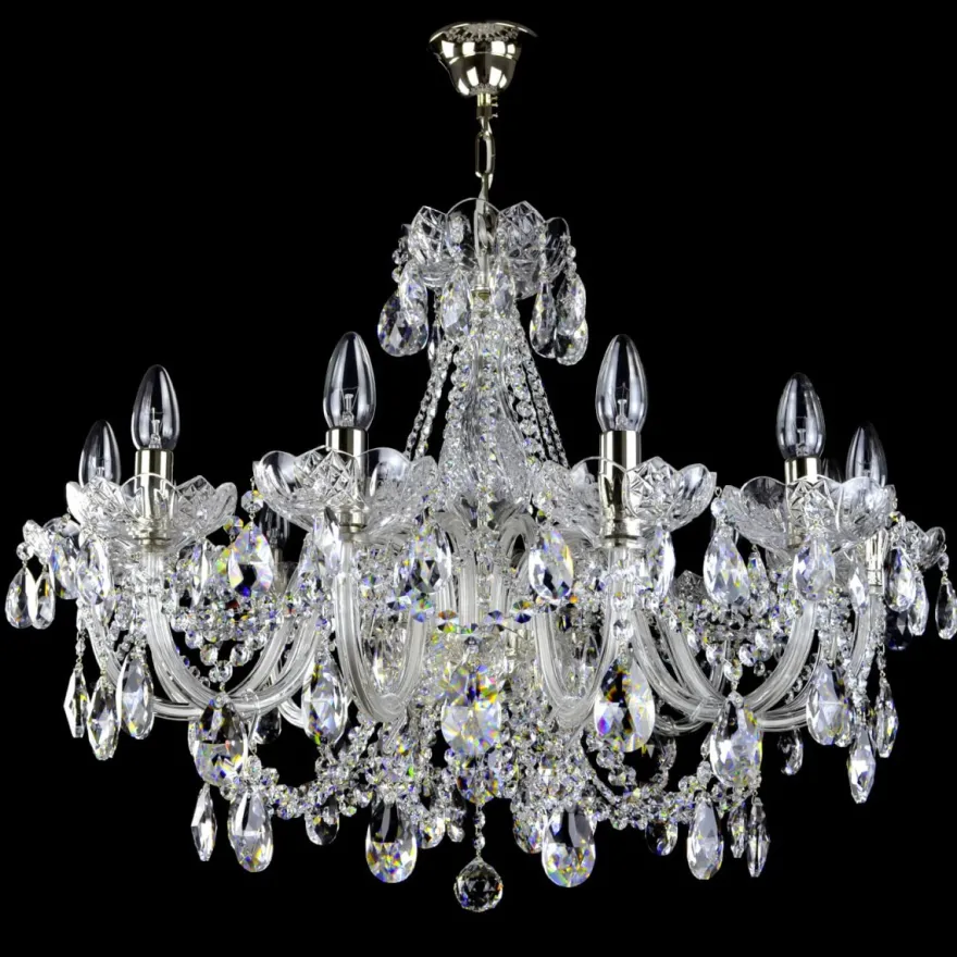 Casa Padrino Luxus Barock Kristall Kronleuchter Silber Ø 90 x H. 105 cm - Prunkvolle Messing Kronleuchter mit böhmischem Kristallglas - Barock Möbel - Edel & Prunkvoll