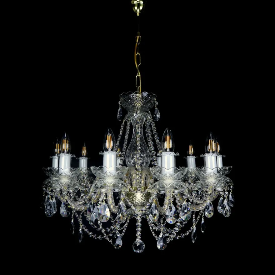 Casa Padrino Luxus Barock Kristall Kronleuchter Gold Ø 70 x H. 61 cm - Prunkvolle Messing Kronleuchter mit böhmischem Kristallglas - Barock Möbel - Edel & Prunkvoll