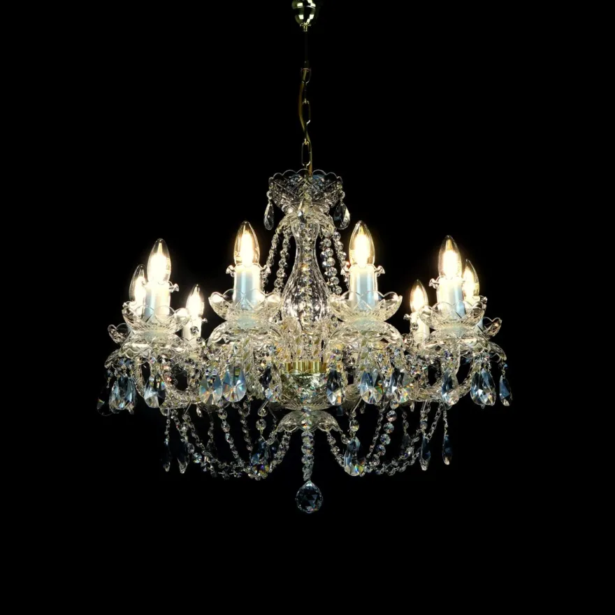 Casa Padrino Luxus Barock Kristall Kronleuchter Gold Ø 70 x H. 61 cm - Prunkvolle Messing Kronleuchter mit böhmischem Kristallglas - Barock Möbel - Edel & Prunkvoll