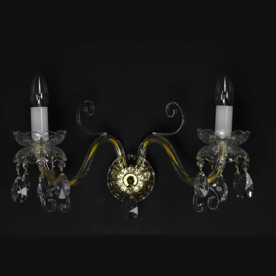 Casa Padrino Luxus Barock Kristall Wandleuchte Gold 45 x 20 x H. 25 cm - Prunkvolle Messing Wandleuchte mit böhmischem Kristallglas - Barock Möbel - Edel & Prunkvoll