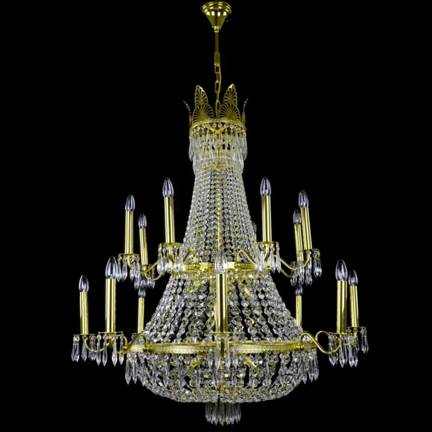 Casa Padrino Luxus Barock Kristall Kronleuchter Gold Ø 110 x H. 131 cm - Prunkvolle Messing Kronleuchter mit böhmischem Kristallglas - Barock Möbel - Edel & Prunkvoll