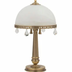 Casa Padrino Luxus Barock Kristall Tischleuchte Messing mit Patina / Weiß H. 56 cm