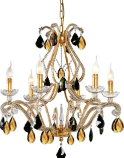 Casa Padrino Luxus Barock Kristall Kronleuchter Gold / Schwarz Ø 65 x H. 68 cm - Prunkvoller Kronleuchter mit Böhmischem Kristallglas - Luxus Qualität