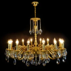 Casa Padrino Luxus Barock Kristall Kronleuchter Gold Ø 96 x H. 80 cm - Prunkvolle Messing Kronleuchter mit böhmischem Kristallglas - Barock Möbel - Edel & Prunkvoll