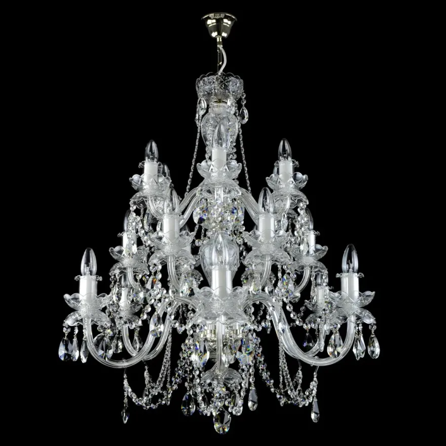 Casa Padrino Luxus Barock Kristall Kronleuchter Gold Ø 82 x H. 95 cm - Prunkvolle Messing Kronleuchter mit böhmischem Kristallglas - Barock Möbel - Edel & Prunkvoll