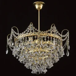 Casa Padrino Luxus Barock Kristall Kronleuchter Gold Ø 50 x H. 35 cm - Prunkvolle Messing Kronleuchter mit böhmischem Kristallglas - Barock Möbel - Edel & Prunkvoll