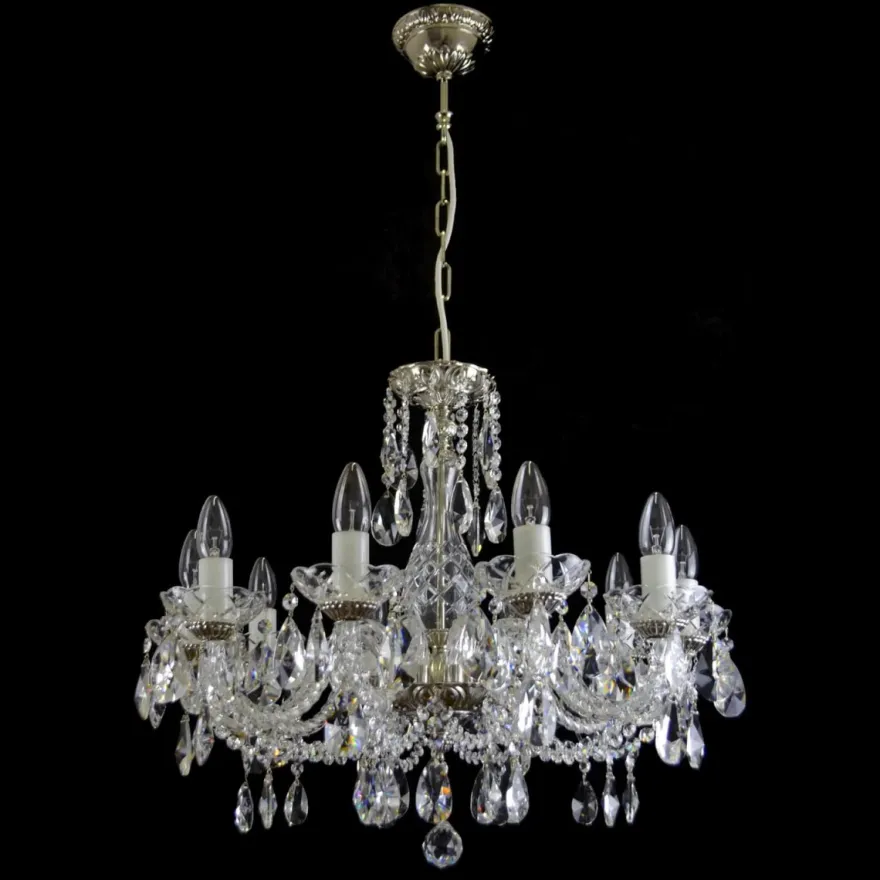 Casa Padrino Luxus Barock Kristall Kronleuchter Silber Ø 62 x H. 53 cm - Prunkvolle Messing Kronleuchter mit böhmischem Kristallglas - Barock Möbel - Edel & Prunkvoll