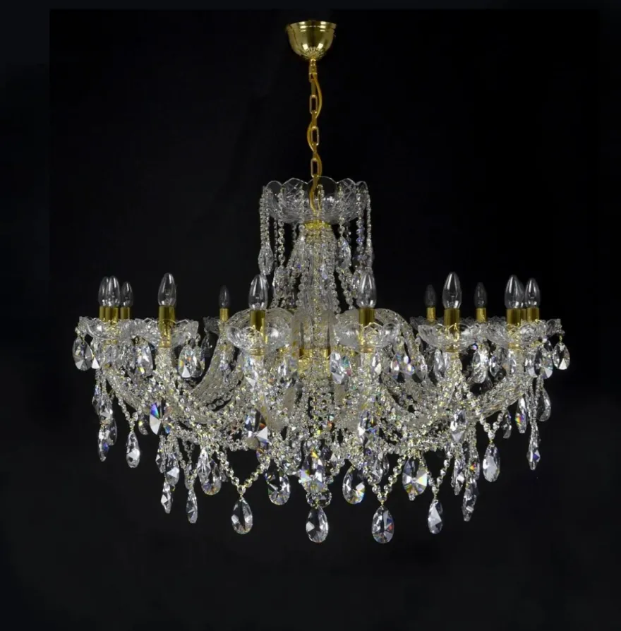 Casa Padrino Luxus Barock Kristall Kronleuchter Gold Ø 114 x H. 75 cm - Prunkvolle Messing Kronleuchter mit böhmischem Kristallglas - Barock Möbel - Edel & Prunkvoll