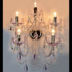 Casa Padrino Luxus Barock Kristall Wandleuchte Silber 43 x 24 x H. 55 cm - Prunkvolle Messing Wandleuchte mit böhmischem Kristallglas - Barock Möbel - Edel & Prunkvoll