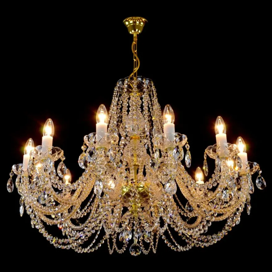 Casa Padrino Luxus Barock Kristall Kronleuchter Gold Ø 77 x H. 47 cm - Prunkvolle Messing Kronleuchter mit böhmischem Kristallglas - Barock Möbel - Edel & Prunkvoll