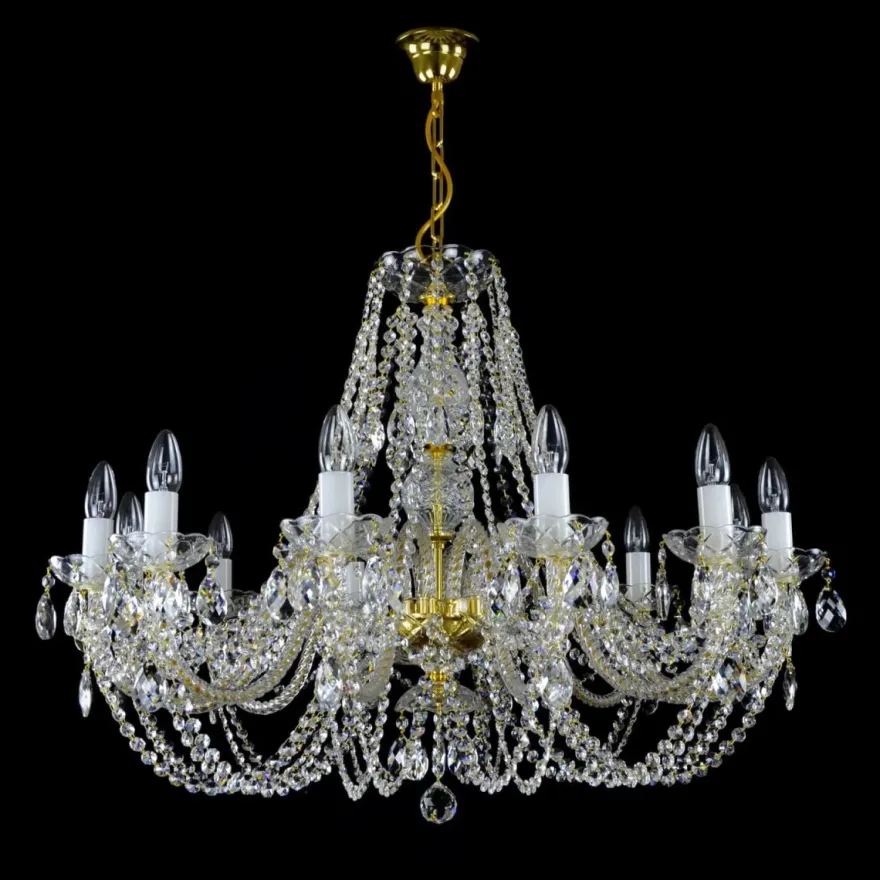 Casa Padrino Luxus Barock Kristall Kronleuchter Gold Ø 77 x H. 47 cm - Prunkvolle Messing Kronleuchter mit böhmischem Kristallglas - Barock Möbel - Edel & Prunkvoll