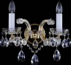 Casa Padrino Luxus Barock Kristall Doppel Wandleuchte Gold 33 x 21 x H. 34 cm - Prunkvolle Wandlampe mit Böhmischem Kristallglas - Edel & Prunkvoll