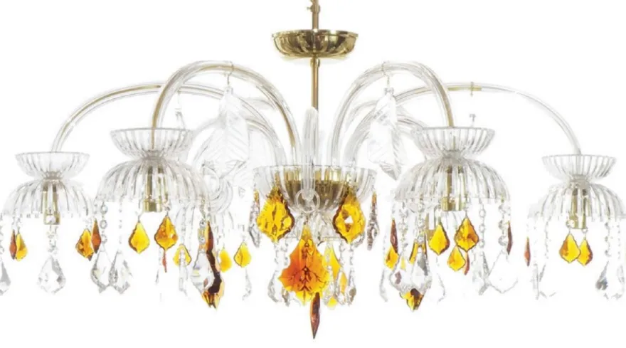 Casa Padrino Luxus Barock Kristall Kronleuchter Bernsteinfarben / Gold Ø 100 x H. 50 cm - Prunkvoller Kronleuchter mit edlem Kristallglas - Edel & Prunkvoll