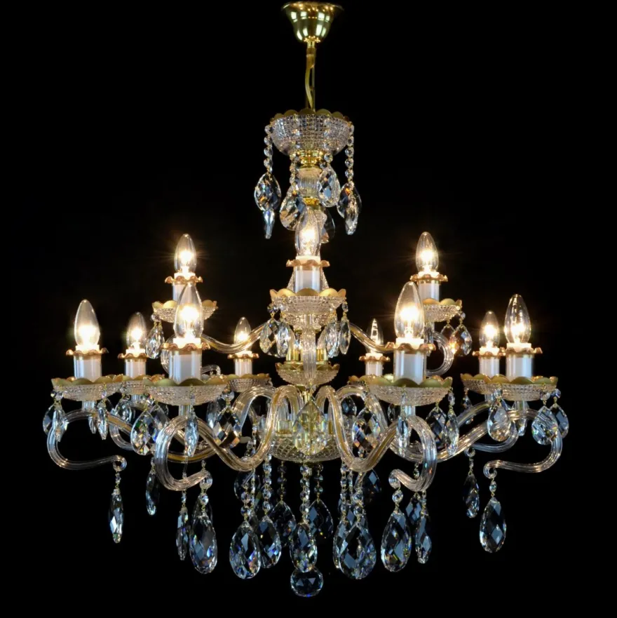 Casa Padrino Luxus Barock Kristall Kronleuchter Gold Ø 78 x H. 73 cm - Prunkvolle Messing Kronleuchter mit böhmischem Kristallglas - Barock Möbel - Edel & Prunkvoll