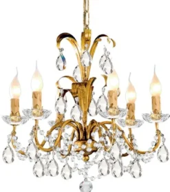 Casa Padrino Luxus Barock Kristall Kronleuchter Antik Gold Ø 50 x H. 56 cm - Prunkvoller Kronleuchter mit Böhmischem Kristallglas - Luxus Qualität