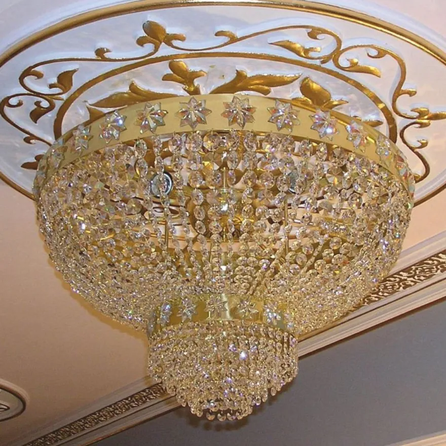 Casa Padrino Luxus Barock Kristallglas Deckenleuchte Gold Ø 80 cm