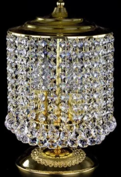 Casa Padrino Luxus Barock Kristall Tischleuchte Gold Ø 20 x H. 34 cm - Prunkvolle Hockerleuchte mit Böhmischem Kristallglas - Barock Kristall Leuchten