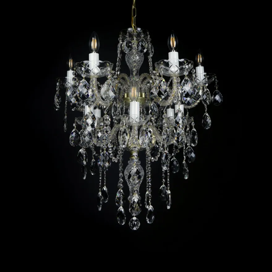 Casa Padrino Luxus Barock Kristall Kronleuchter Gold Ø 65 x H. 76 cm - Prunkvolle Messing Kronleuchter mit böhmischem Kristallglas - Barock Möbel - Edel & Prunkvoll
