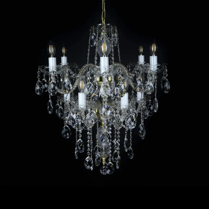 Casa Padrino Luxus Barock Kristall Kronleuchter Gold Ø 65 x H. 76 cm - Prunkvolle Messing Kronleuchter mit böhmischem Kristallglas - Barock Möbel - Edel & Prunkvoll