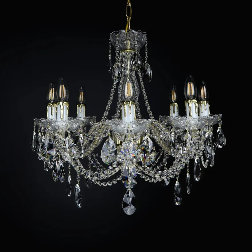 Casa Padrino Luxus Barock Kristall Kronleuchter Gold Ø 60 x H. 51 cm - Prunkvolle Messing Kronleuchter mit böhmischem Kristallglas - Barock Möbel - Edel & Prunkvoll