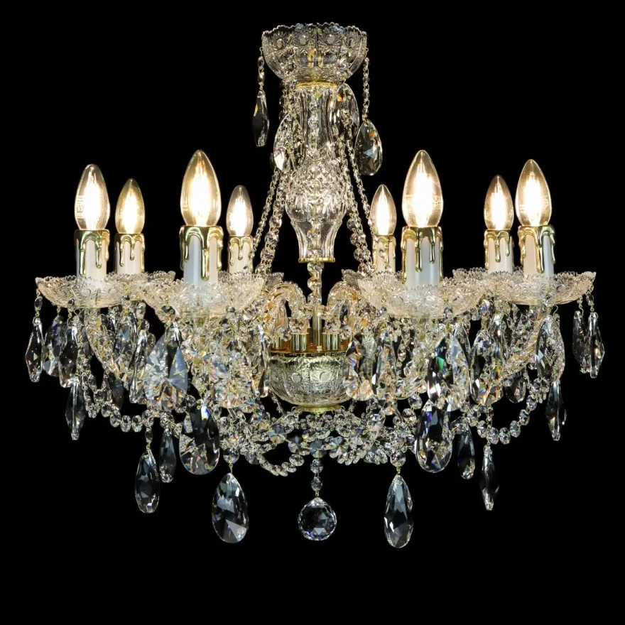 Casa Padrino Luxus Barock Kristall Kronleuchter Gold Ø 60 x H. 51 cm - Prunkvolle Messing Kronleuchter mit böhmischem Kristallglas - Barock Möbel - Edel & Prunkvoll