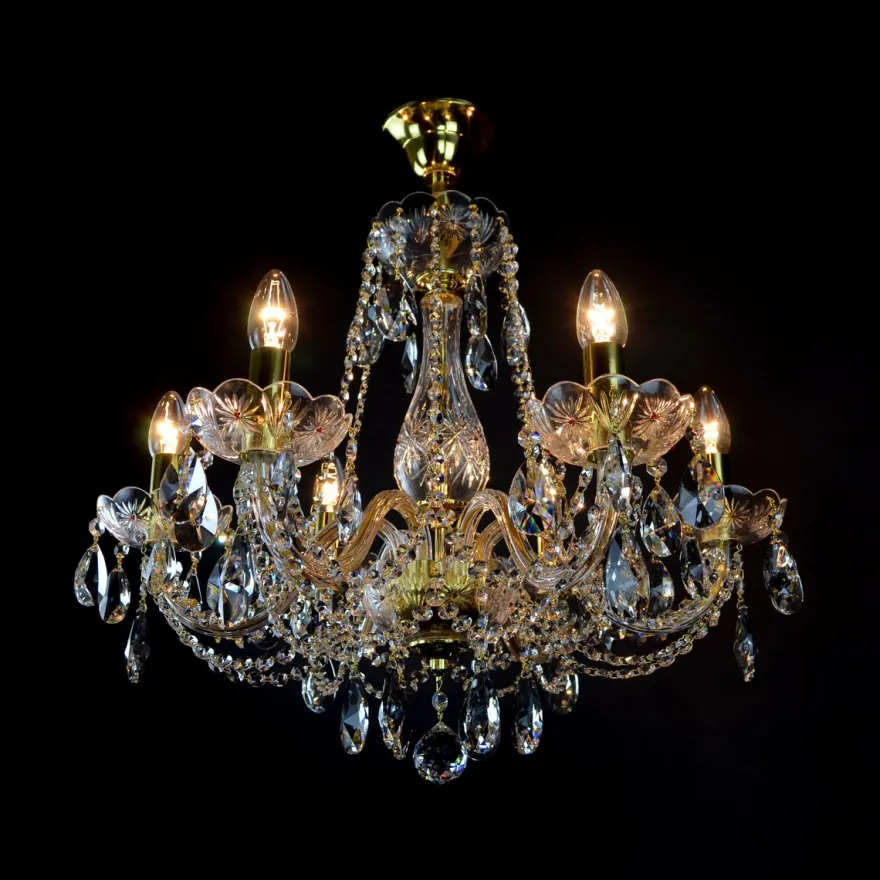 Casa Padrino Luxus Barock Kristall Kronleuchter Gold Ø 59 x H. 56 cm - Prunkvolle Messing Kronleuchter mit böhmischem Kristallglas - Barock Möbel - Edel & Prunkvoll