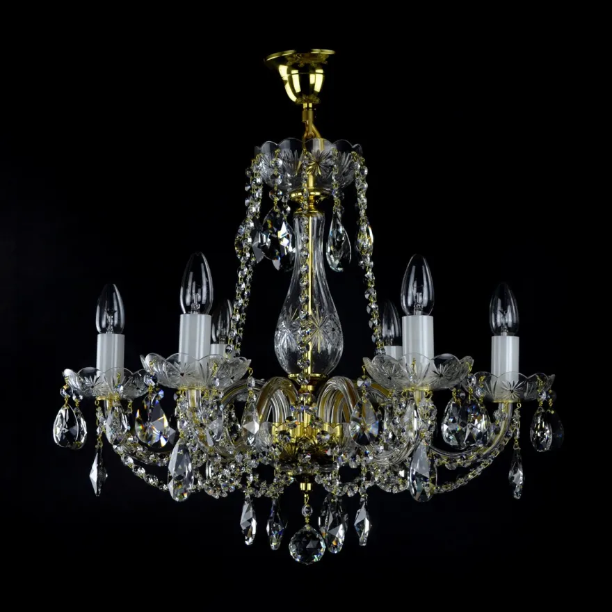 Casa Padrino Luxus Barock Kristall Kronleuchter Gold Ø 59 x H. 56 cm - Prunkvolle Messing Kronleuchter mit böhmischem Kristallglas - Barock Möbel - Edel & Prunkvoll
