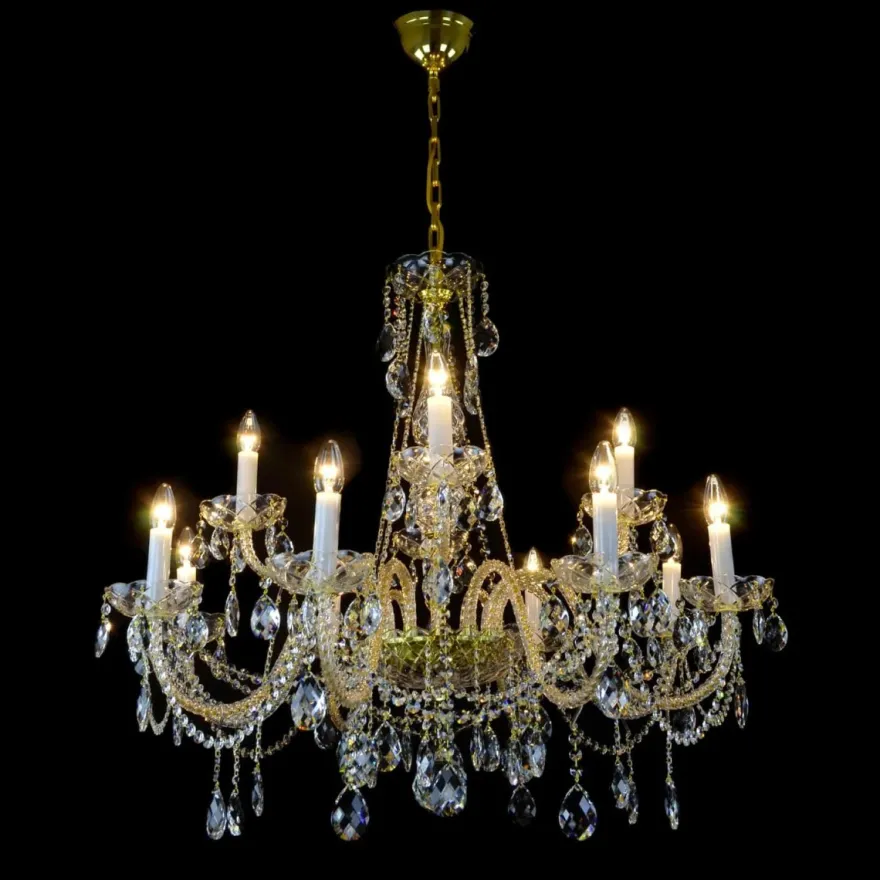 Casa Padrino Luxus Barock Kristall Kronleuchter Gold Ø 66 x H. 60 cm - Prunkvolle Messing Kronleuchter mit böhmischem Kristallglas - Barock Möbel - Edel & Prunkvoll