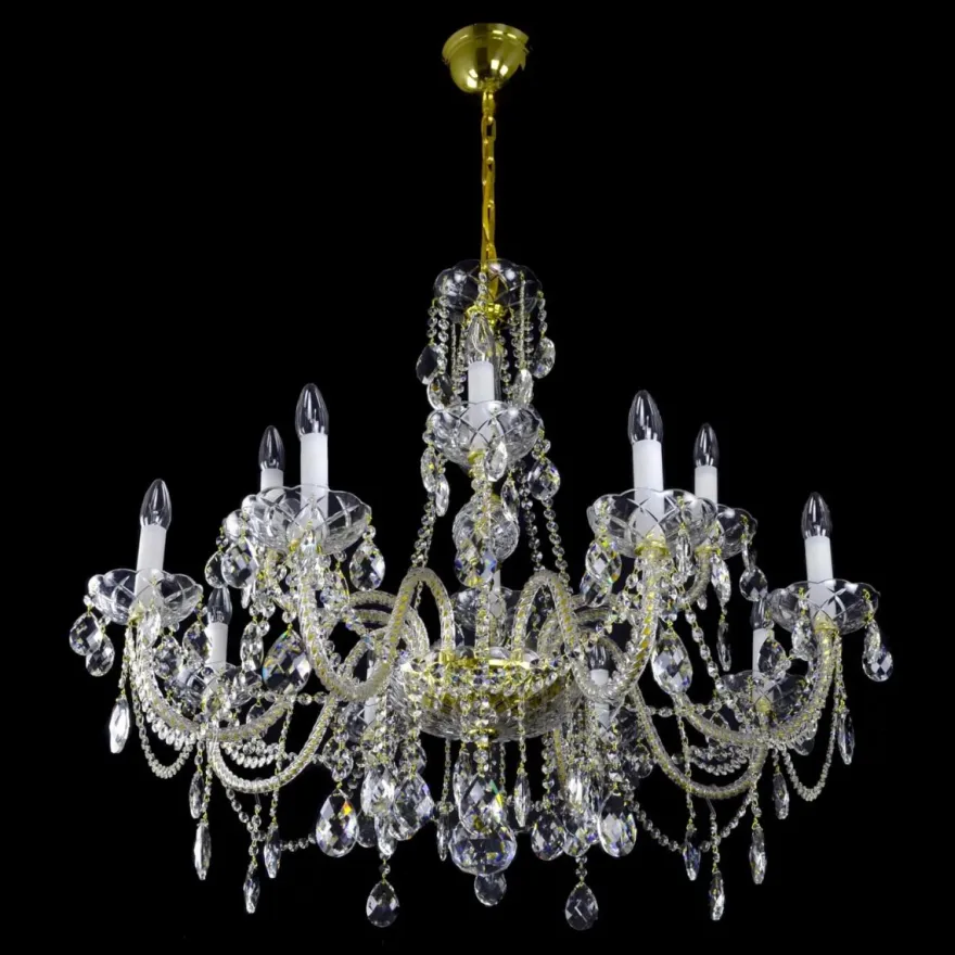 Casa Padrino Luxus Barock Kristall Kronleuchter Gold Ø 66 x H. 60 cm - Prunkvolle Messing Kronleuchter mit böhmischem Kristallglas - Barock Möbel - Edel & Prunkvoll