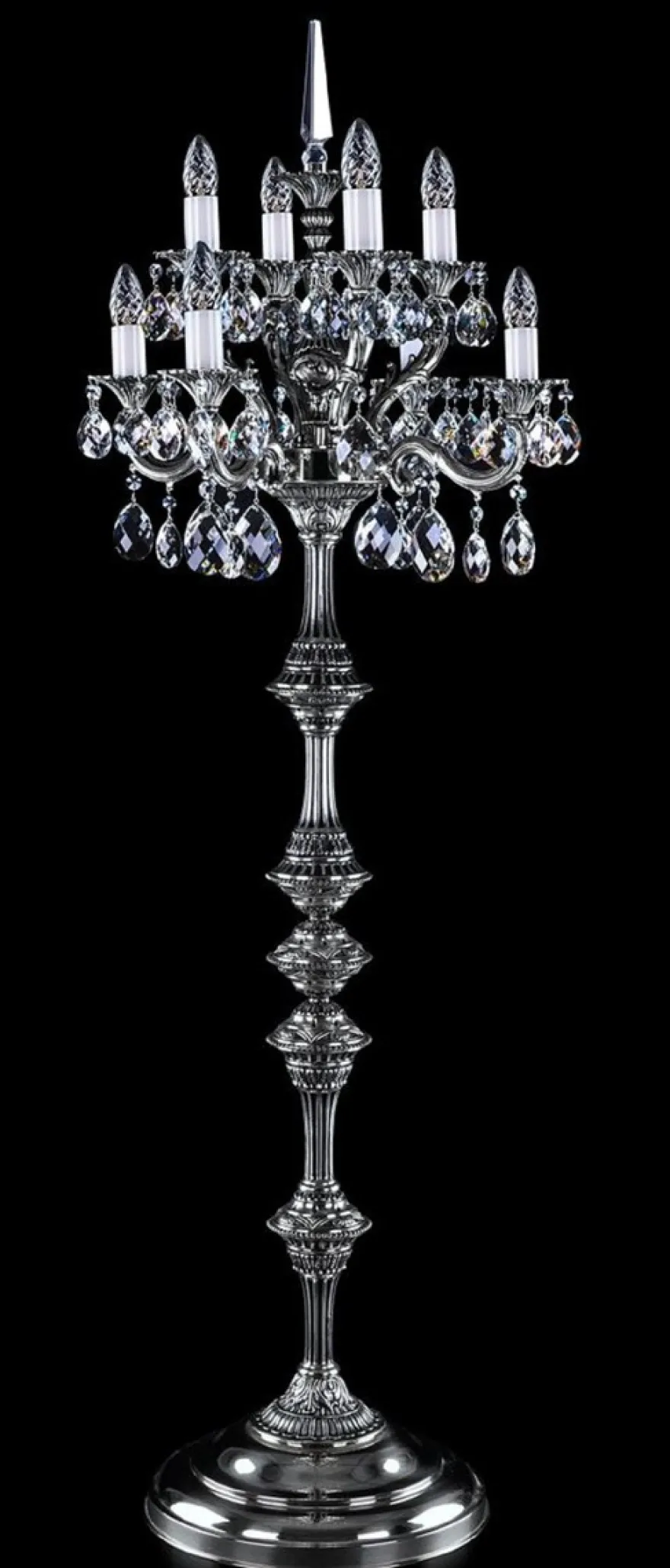Casa Padrino Luxus Barock Kristall Stehleuchte Antik Silber Ø 56 x H. 152 cm - Prunkvolle Messing Stehlampe mit Böhmischem Kristallglas - Barock Kristall Leuchten - Luxus Qualität