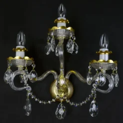 Casa Padrino Luxus Barock Kristall Wandleuchte Gold 38 x 18 x H. 36 cm - Prunkvolle Messing Wandleuchte mit böhmischem Kristallglas - Barock Möbel - Edel & Prunkvoll
