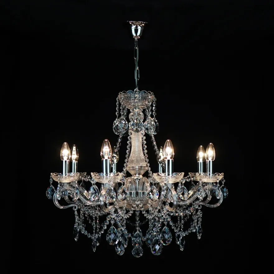 Casa Padrino Luxus Barock Kristall Kronleuchter Silber Ø 65 x H. 62 cm - Prunkvolle Messing Kronleuchter mit böhmischem Kristallglas - Barock Möbel - Edel & Prunkvoll