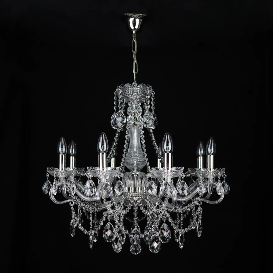 Casa Padrino Luxus Barock Kristall Kronleuchter Silber Ø 65 x H. 62 cm - Prunkvolle Messing Kronleuchter mit böhmischem Kristallglas - Barock Möbel - Edel & Prunkvoll