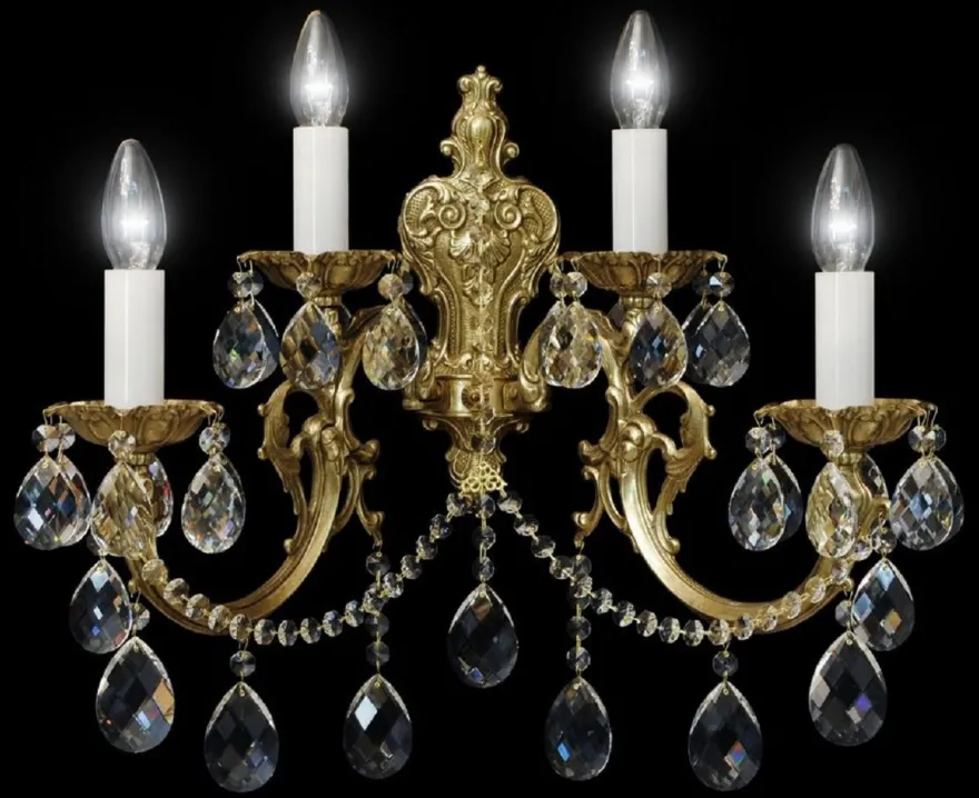 Casa Padrino Luxus Barock Kristall Wandleuchte Bronze 48 x H. 45 cm - Prunkvolle Wandlampe mit Böhmischem Kristallglas - Barock Möbel